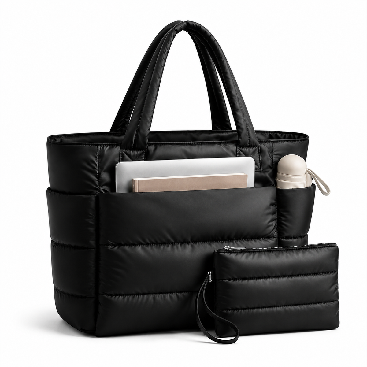 Women's Quilted Tote Bag with Large Capacity and Laptop Compartment