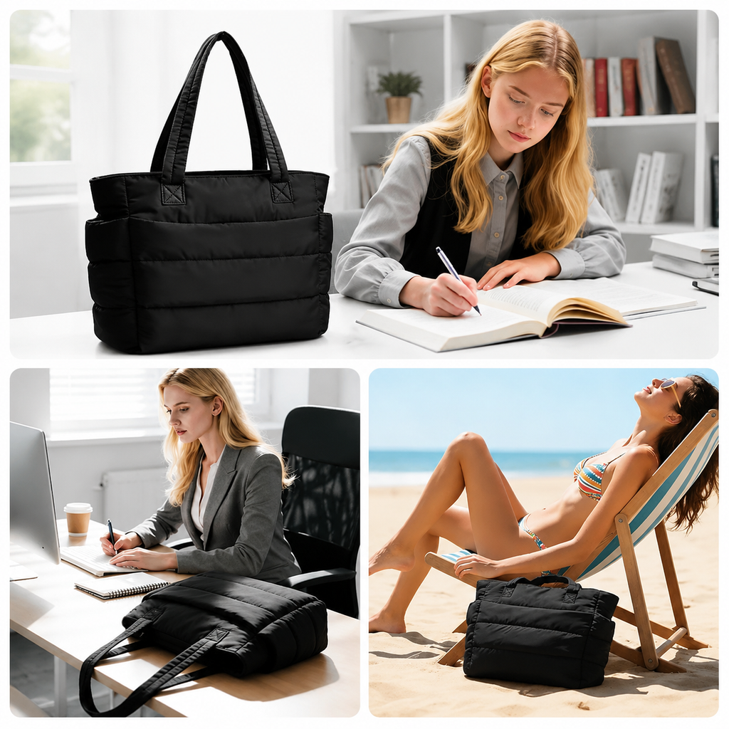 Women's Quilted Tote Bag with Large Capacity and Laptop Compartment