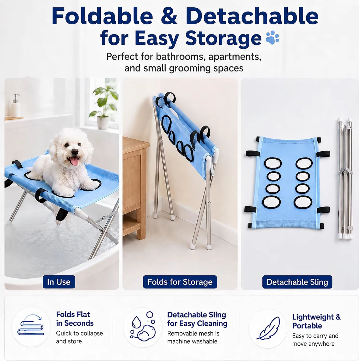 Hands-Free Pet Bathing & Grooming Stand – Foldable 2-in-1 Support Table for Small Dogs & Cats