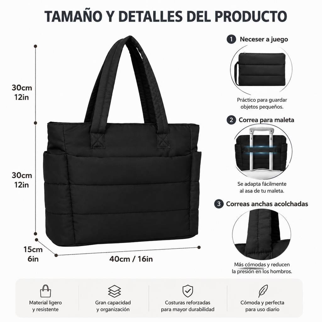 Women's Quilted Tote Bag with Large Capacity and Laptop Compartment