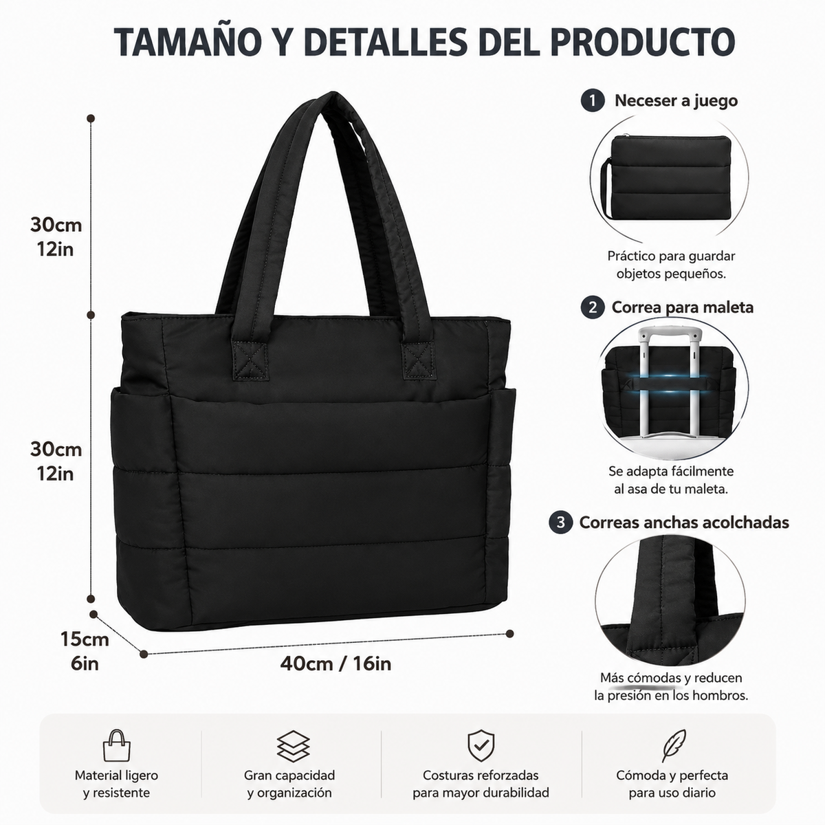 Women's Quilted Tote Bag with Large Capacity and Laptop Compartment