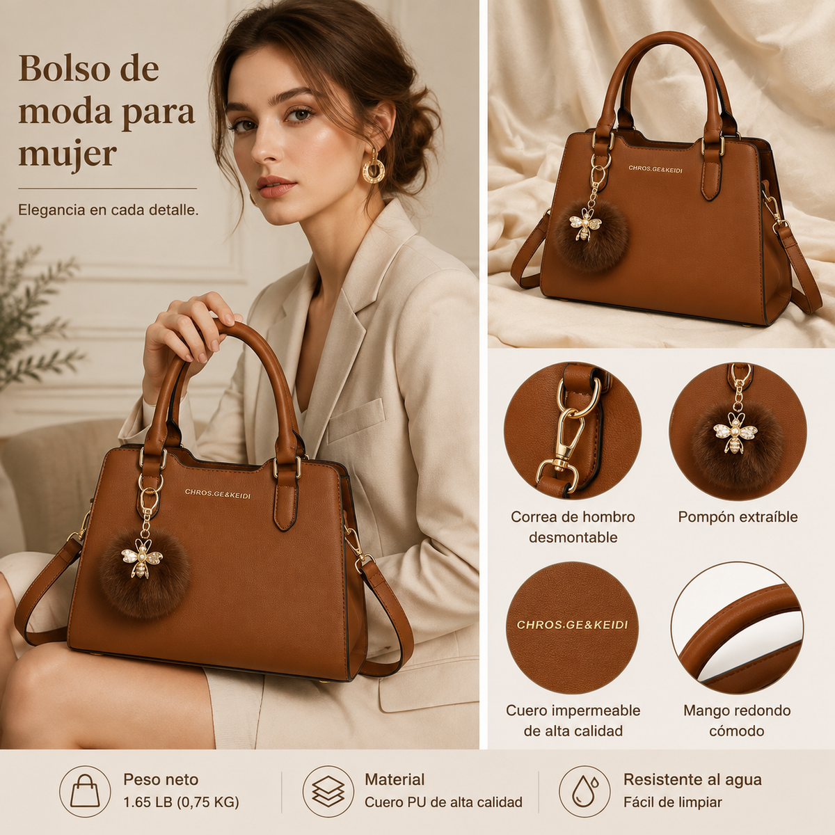 Women's Waterproof Quilted Bag with Pocket