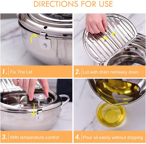 ⏳ Time-Limited Special ⏰ Deep Fryer Pot with Thermometer & Oil Drain Rack – Stainless Steel ✨