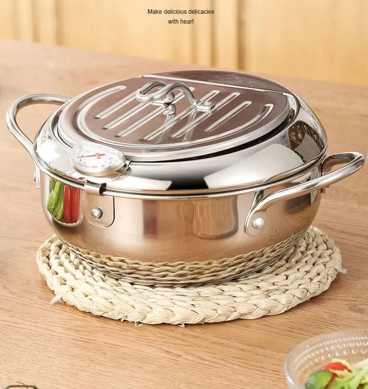 ⏳ Time-Limited Special ⏰ Deep Fryer Pot with Thermometer & Oil Drain Rack – Stainless Steel ✨
